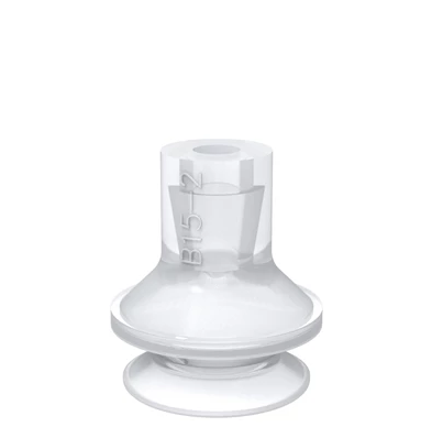 0200271派亚博吸盘Suction cup B15-2 Silicone FCM材质通过FDA (FDA 21 CFR 177.2600) 认证要求并符合欧盟法规（EU 1935/2004）标准。大部分吸盘都呈透明状，不含任何颜料-派亚博真空发生器piab吸盘